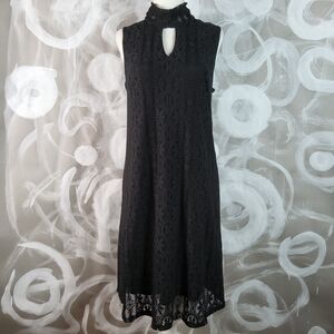LIBBY EDELMAN Wmns Dress Sz M Black Lace Cut Out Neck Sleeveless A Line Shift
